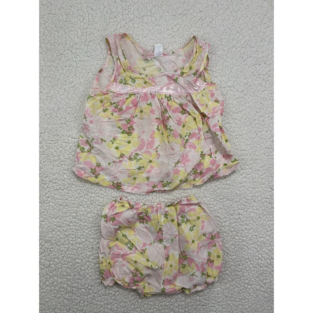 Vintage 60s Girls Sz 6 Cotton Tank Top Bloomers Set Floral Sleepwear Union Made